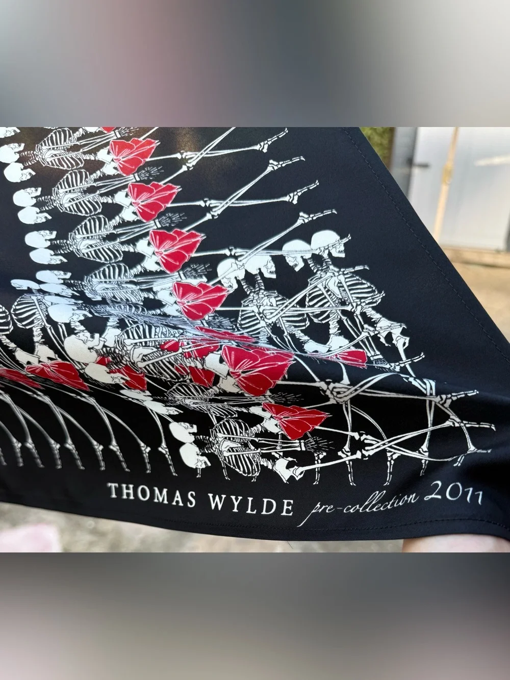 Repurposed handmade silk twill scarf.